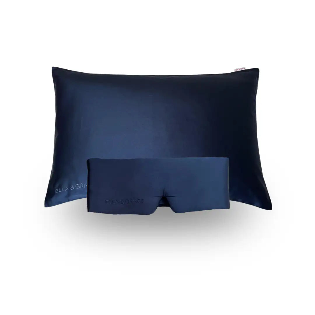 Twilight Navy Blue Silk Sleep Mask and Twilight Navy Blue Pillowcase Set